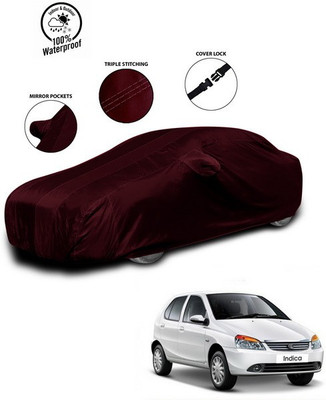 SEBONGO Car Cover For Tata Indica (With Mirror Pockets)(Red)