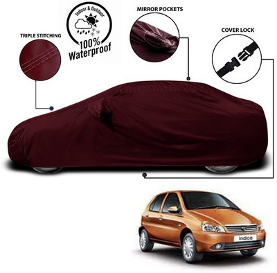 SEBONGO Car Cover For Tata Indica V2 (With Mirror Pockets)(Red)