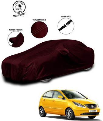 SEBONGO Car Cover For Tata Vista Tech (With Mirror Pockets)(Red)