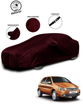 SEBONGO Car Cover For Tata Indica V2 (With Mirror Pockets)(Red)