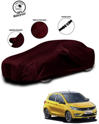 SEBONGO Car Cover For Tata Tiago (With Mirror Pockets)(Red)