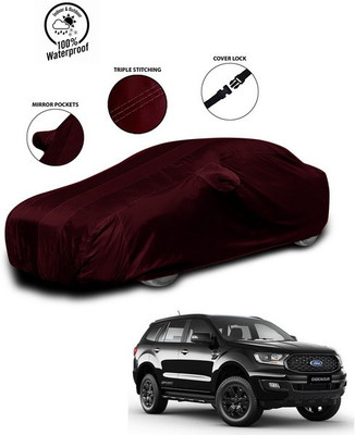 SEBONGO Car Cover For Ford Endeavour (With Mirror Pockets)(Red)