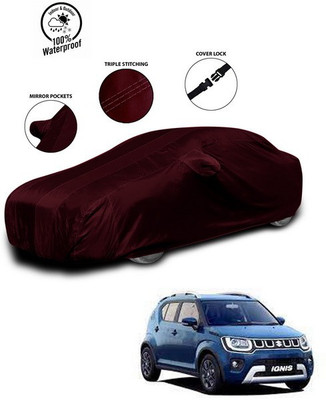 ANTHUB Car Cover For Maruti Suzuki Ignis (With Mirror Pockets)(Red)