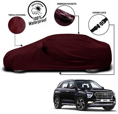 SEBONGO Car Cover For Hyundai Creta (With Mirror Pockets)(Red)