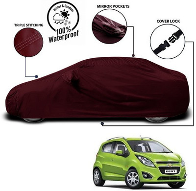 SEBONGO Car Cover For Chevrolet Beat (With Mirror Pockets)(Red)