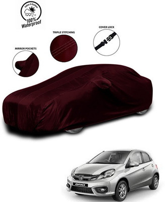 ANTHUB Car Cover For Honda Brio (With Mirror Pockets)(Red)