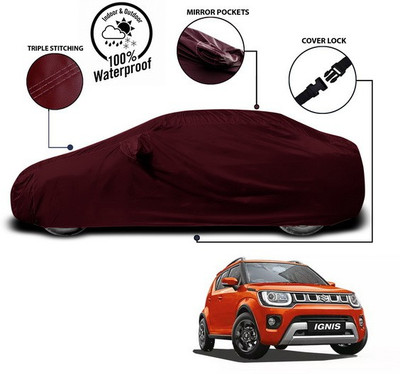 SEBONGO Car Cover For Maruti Suzuki Ignis (With Mirror Pockets)(Red)
