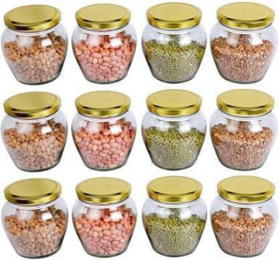 Sitaram Creation Glass Grocery Container  - 400 ml(Pack of 12, Gold)