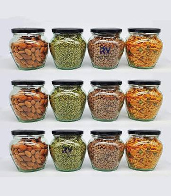 Sitaram Creation Glass Grocery Container  - 400 ml(Pack of 12, Black)