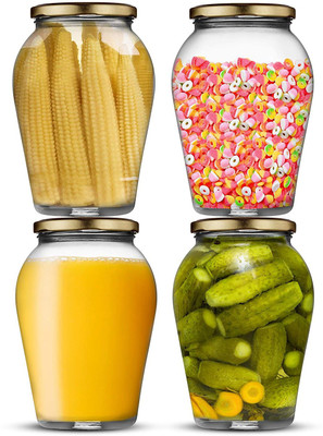 GRACIOUS MART Glass Utility Container  - 1000 ml(Pack of 4, Clear)