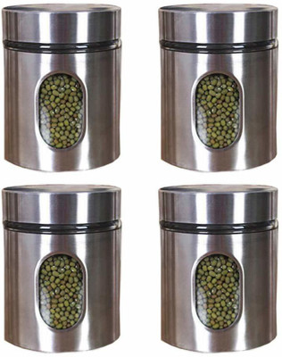 Femora Glass Grocery Container  - 700 ml(Pack of 4, Clear, Silver)