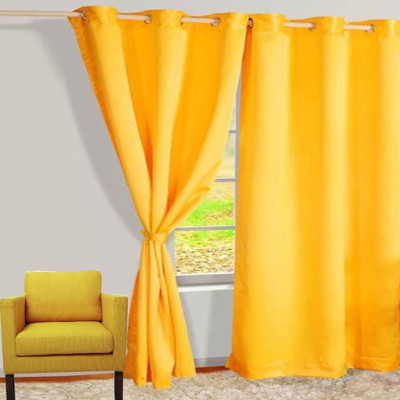 Styletex 151 cm (5 ft) Window Polyester Semi Transparent Curtain (Pack Of 2)(Yellow, Solid)