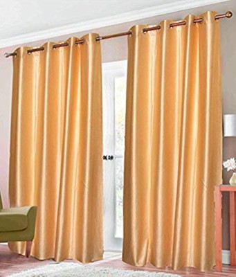 HHH FAB 270 cm (9 ft) Polyester Semi Transparent Long Door Curtain (Pack Of 2)(Solid, golden)
