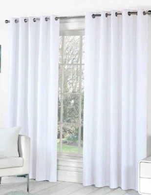 HHH FAB 151 cm (5 ft) Polyester Semi Transparent Window Curtain (Pack Of 2)(Solid, White)