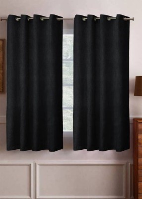 Styletex 213 cm (7 ft) Polyester Semi Transparent Door Curtain (Pack Of 2)(Solid, Black)