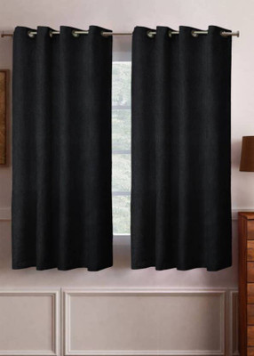 Styletex 151 cm (5 ft) Polyester Semi Transparent Window Curtain (Pack Of 2)(Solid, Black)