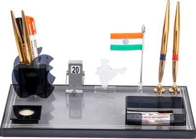 GREATDIO 4 Compartments Cast Acrylic Desk Supplies Organisers(Black)