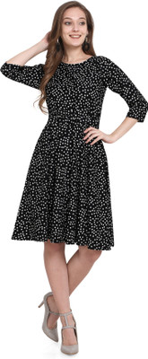 prabhas Women Fit and Flare Black Knee Length Dress