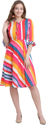 prabhas Women Fit and Flare Pink Knee Length Dress