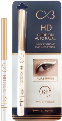 CVB KJS402 HD Glide-On Auto Kajal for 12H Long Lasting Stay, Single Stroke Eyeliner Pencil with Attached sharpener 0.35 g(White)