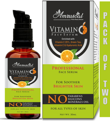 AMRUSOAL Vitamin C Serum - PACK OF TWO for Face Whitening, Pigmentation & Oily Skin | Radiant Skin | Anti Acne/Pimple & Anti Ageing | Collagen Booster | Wrinkle Reducer | Fairness | Skin Lighting & Brightness.(60 ml)