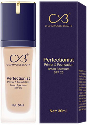CVB C59 Perfectionist Primer & Foundation with SPF 25, Liquid Face Cream Pump for Long Lasting Pore Minimization Foundation(White Ivory, 30 ml)
