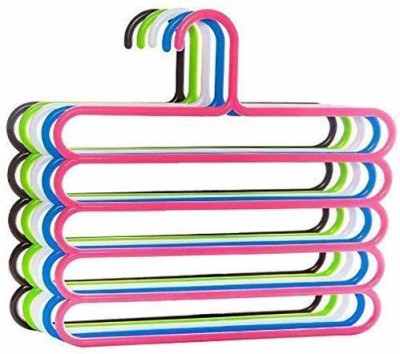 FGG 5 Layer Multipurpose Multi-Layer Hangers for Clothes Shirts Wordrobe Ties Pants Space Saving Plastic Hangers (Assorted Colours) - Pack of 5 Plastic Dress Pack of 5 Hangers For  Dress(Multicolor)