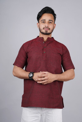 Latest Plus Men Printed Straight Kurta(Maroon)