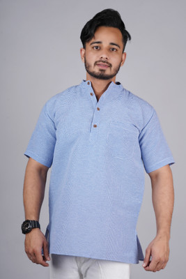 Latest Plus Men Printed Straight Kurta(Blue)