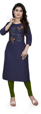 STYLEOO Women Embroidered Straight Kurta(Dark Blue)