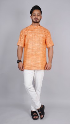 Latest Plus Men Printed Straight Kurta(Orange)