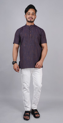 Latest Chikan Men Printed Straight Kurta(Purple)