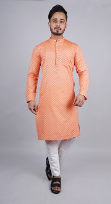 Latest Chikan Men Self Design Straight Kurta(Orange)