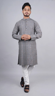 Latest Chikan Men Printed Straight Kurta(Grey)