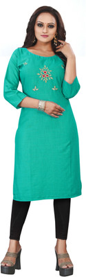 STYLEOO Women Embroidered Straight Kurta(Light Green)