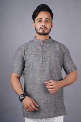 Latest Chikan Men Printed Straight Kurta(Grey)