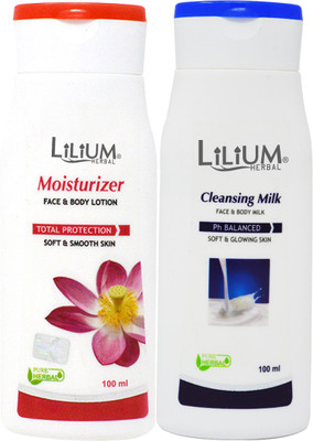LILIUM Regular Moisturizer Face & Body Lotion with Cleansing Milk, 100ml Each(200 ml)