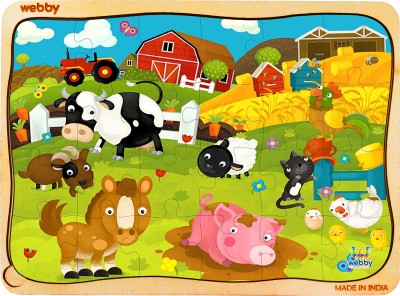 Webby Cartoon Farm Animals Wooden Jigsaw Puzzle, 24pcs(24 Pieces)