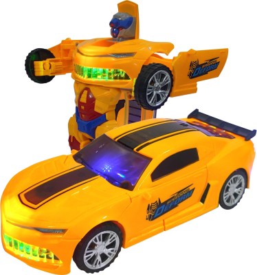 DIVI DIVINE Transforming Car, Battery Operated Converting Car to Robot, with Light and Sound for Kids(Yellow)