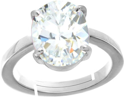 RATAN BAZAAR White zircon stone ring Natural stone white zircon unheated & untreated stone Lab Certified for unisex Stone Zircon Silver Plated Ring