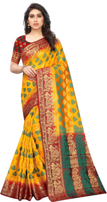 DHRUVIL TEXTILES Printed Bollywood Cotton Silk Saree(Multicolor)