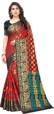DHRUVIL TEXTILES Printed Bollywood Cotton Silk Saree(Multicolor)