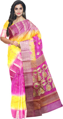Pradip Fabrics Woven Tant Silk Blend Saree(Purple, Yellow)