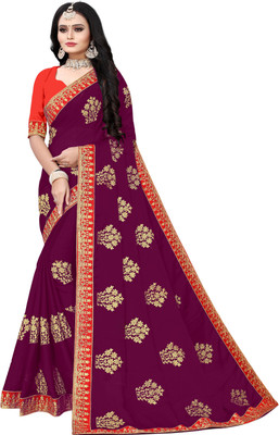 BHAKTI BHUSHAN CREATION Embroidered Bollywood Silk Blend, Polyester Saree(Purple)