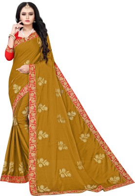 BHAKTI BHUSHAN CREATION Embroidered Bollywood Silk Blend, Polyester Saree(Mustard)