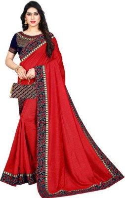 OM MAHADEV FASHION Floral Print, Embroidered, Temple Border Bollywood Cotton Silk, Pure Silk Saree(Red)