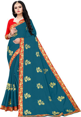 BHAKTI BHUSHAN CREATION Embroidered Bollywood Silk Blend, Polyester Saree(Blue)