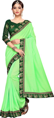 Ashiya Fab Solid/Plain Bollywood Georgette Saree(Green)