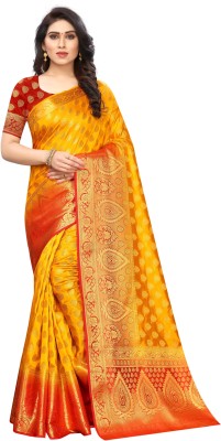 Shopwell Woven Banarasi Cotton Silk Saree(Yellow)