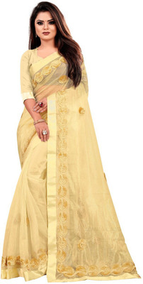 NEHA CREATION Embellished Bollywood Net Saree(Cream)